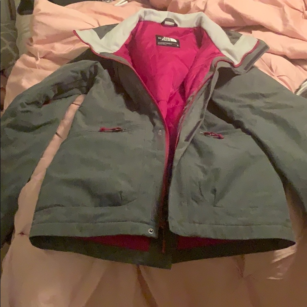 Grey and Pink North Face Coat